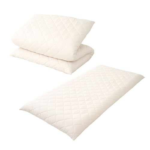 EMOOR Extra-Thick Japanese Futon Mattress Hem-Less Single Made in Japan White, Foldable Floor Sleeping Bed Tatami Mat