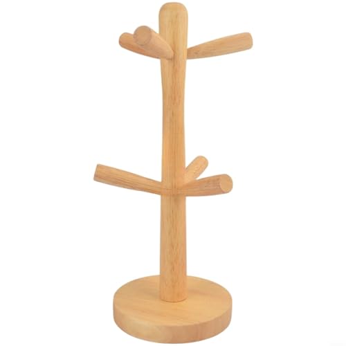 Tidevib Soporte para tazas de madera colgante, estante de almacenamiento de cocina de madera natural, tazas de café y tazas de té, organizador desmontable de estilo nórdico, beige, 13 x 7,5 x 32,5 cm