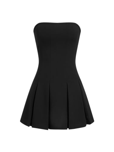 CIDER Mini Dress Strapless A Line Tube High Waist Bandeau Pleated Party Club Dress
