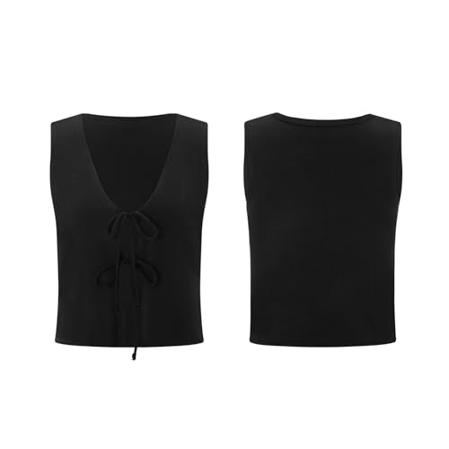 Image of Womens Vintage Knittd Tank Y2k Vest Crop Top Sleeveless V-Neck Open Front Button Crochet Knit Vests Versatile Tops