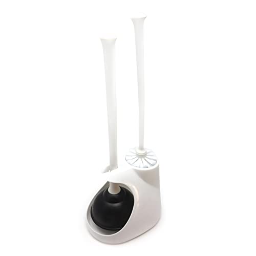 Image of Plumb Tech PLN07 Toilet Plunger, 4-1 /2 inch Cup 4 inch Brush and Caddy, Black /White