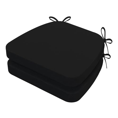 Image of AAAAAcessories D-Shaped Chair Cushions, 2 inch Thick Dining Chair Pads with Ties and Removable, Machine-Washable Cover, 17 inch x 16 inch, Set of 2, Black