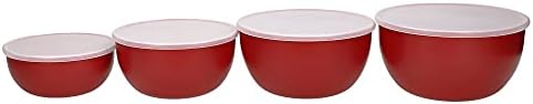 KitchenAid Plastic Prep Bowls for Kitchen Storage & Organisation, Set of 4, With Lids, Red