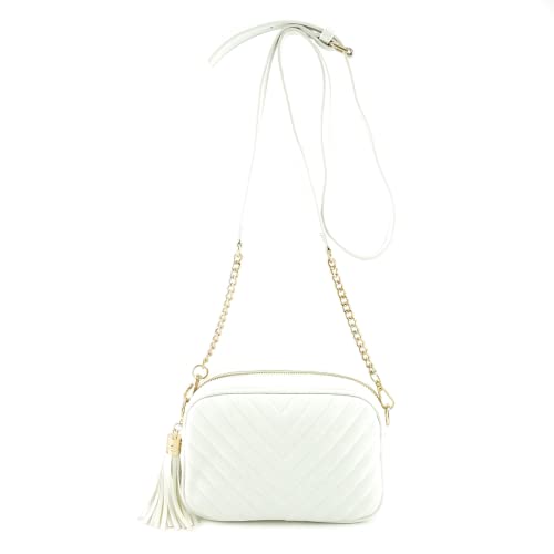 Image of Simple Shoulder Crossbody Bag With Metal Chain Strap And Tassel Top Zipper