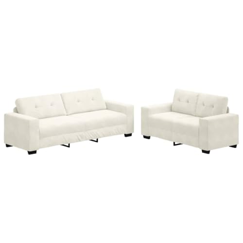 vidaXL 2-teiliges Sofa-Set mit Kissen, cremefarbener Samt