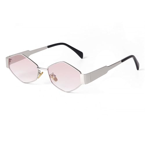 Lunettes de soleil de luxe tendance hexagonales en métal avec protection UV400
