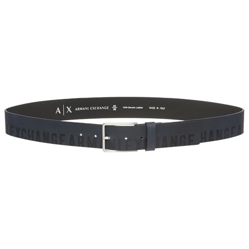 Armani Exchange Men's Genuine leather, Extended logo, Silver buckle, Tongue Belt, Blue, 85