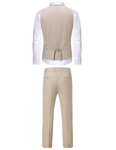 ONAXTDA Mens Slim Fit Vest and Pants Set Linen Casual 2 Piece Wedding Groomsmen Suit Waistcoat3