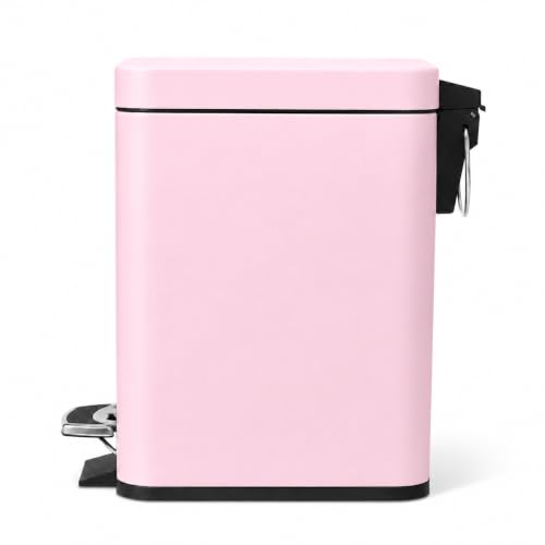 Image of Home Zone Living 1.3 Gallon Small Bathroom Trash Can with Lid and Step Pedal, Stainless Steel Wastebasket with Slim Design for Home and Office, Matte Pink, 5 Liters