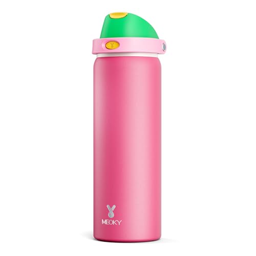 Image of 32 oz Insulated Water Bottle for Women: Meoky Stainless Steel Water Bottle with 2-in-1 Straw and Spout Lid - Leak Proof, Cold for 24 Hours, Protective Silicone Base, BPA-Free for Sports Gym, Ruby