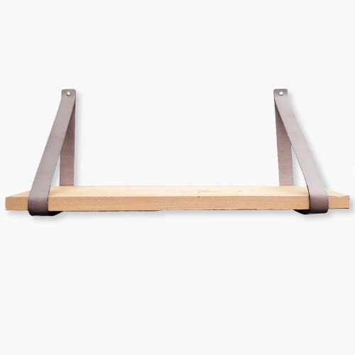 Supports d'étagères en cuir gris clair lanières murales déco lot de 2 - 4