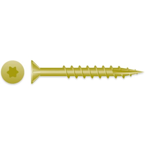 (2500) 9x2-1/2 Torx Star Flat Head With Nibs Coarse Thread Exterior Yellow Zinc Type-17 Deck Screw #138199