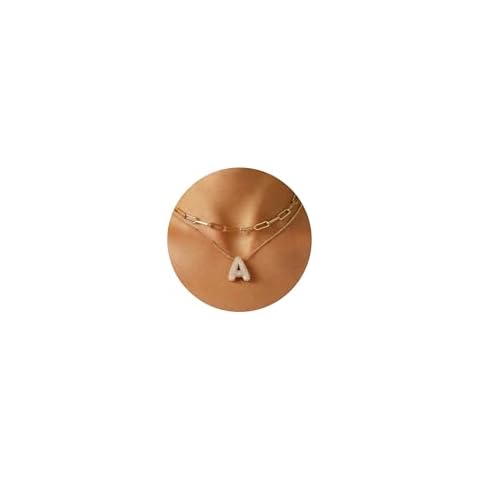 Ascona Bubble Letter Necklace Gold, Balloon Initial A Layering Layered Necklaces Rhinestone Letter Pendant Chain Stacked Necklaces for Women Jewelry Gift Cover