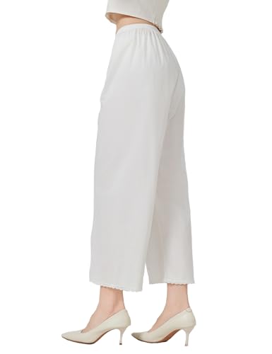 Women Cotton Half Slip Pettipants for Under Dress with Lace Trim Victorian Pajama Pants2