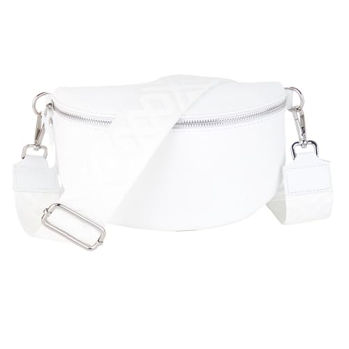 MIRROSI® Bauchtasche Damen, Echtleder, Made in Italy, Umhängetasche, Brusttasche, Crossbody Bag (1 Tasche & 2 Gurte) (Weiß (Fischgerät), Mittelgroße Tasche (25x16x7cm))