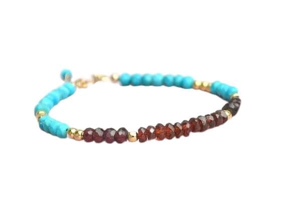 Bracelet grenat et turquoise 3.5mm LKBEADS, bijoux en pierres naturelles 7 pouces LCBR-3205