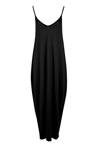 GOSTYLES® Womens Sleeveless Spaghetti Strap Maxi Dress, Ladies Loose Fit V-Neck Baggy Summer Camisole Lagenlook Long Dresses (Black, 16-18)