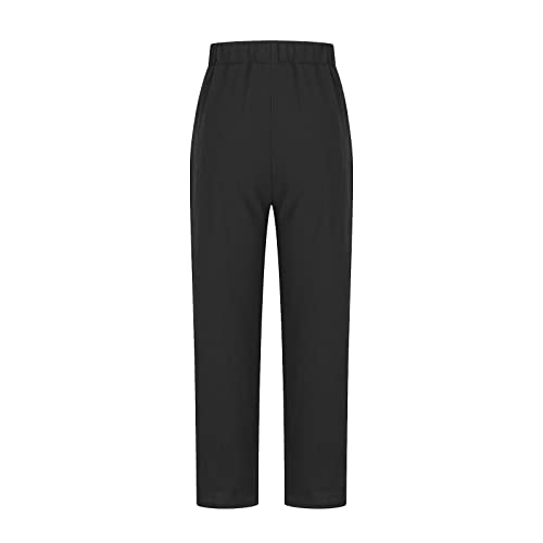 Image of LRMQS Cotton Linen Pants Women Casual Summer 2026 Trendy Loose Fit Beach Wide Straight Leg Trousers with Side Pockets