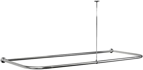 Hudson Brass Works D-Shaped Shower Curtain Rod for bathroom with Ceiling Support, Polished Chrome