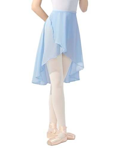 Avrigirl Blue Asymmetric Women Ballet Skirts Wrap Knee Length Chiffon Dance Cover up for Aerial Yoga, Swim, Beach, Skating