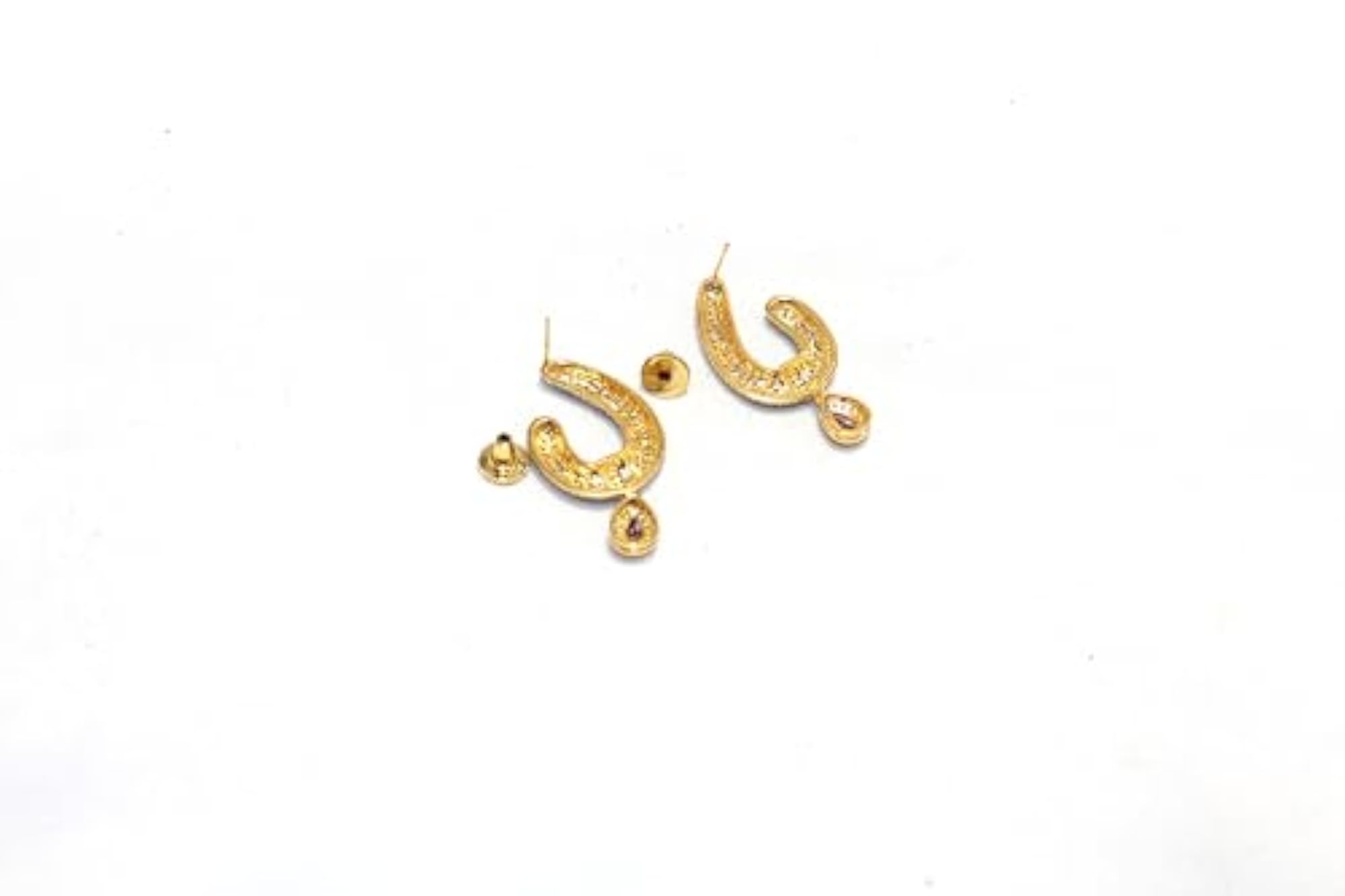 Women's Handmade Gold Rhodium Dangle Earrings with CZ Stone
