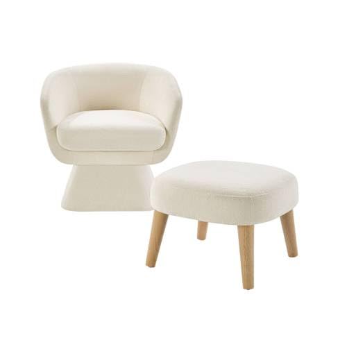 Sillón Barrel Giratorio Tela Bouclé Blanco miniatura 6