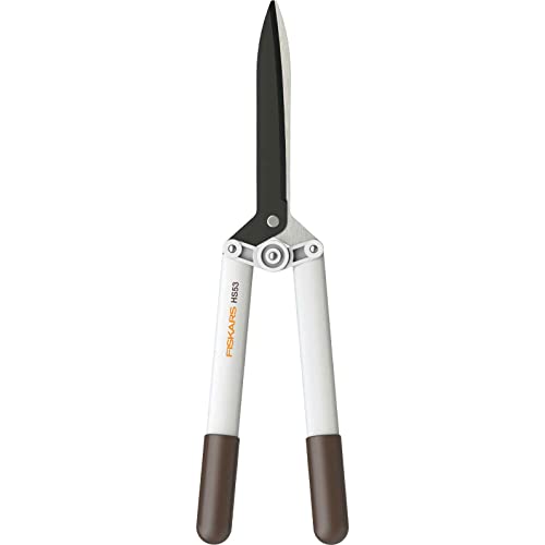 Fiskars Heckenschere HS53 für Form- und Rückschnitt von Hecken, Büschen und Sträuchern, Länge: 54,4 cm, Gewicht: 610 g, Weiß/Orange, FiberComp/Hochwertiger Stahl, Light, 1026931