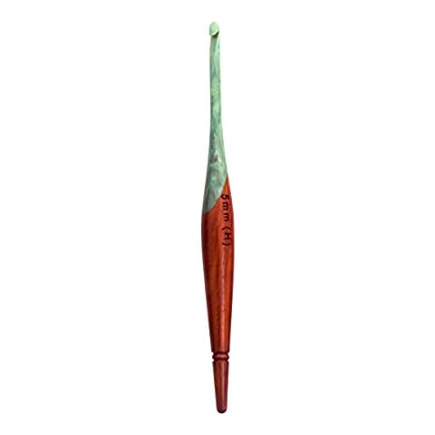 Divit Shilp Alpha Ergonomic Handle Crochet Hooks | Handcrafted 7’’ Resin Crochet Hook Knitting Needle, Craft Yarn Weave | Best Gift! (Green, Wood Mix, 8 mm) Cover
