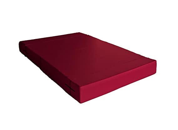 Image of COZY COMFORT Folding Sofa Cum Bed with Cushion for Home & Living Room | Mattress- Perfect for Guests | Jute Fabric I Sofa Bed (Red, 3 * 6 Feet)