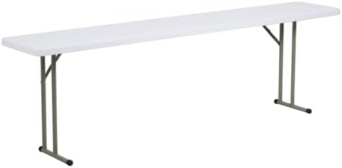 Paquete de 5 mesas plegables de plástico moldeado por soplado de 18 x 96 pulgadas, color blanco granito, mesa de café plegable, mesa de campamento