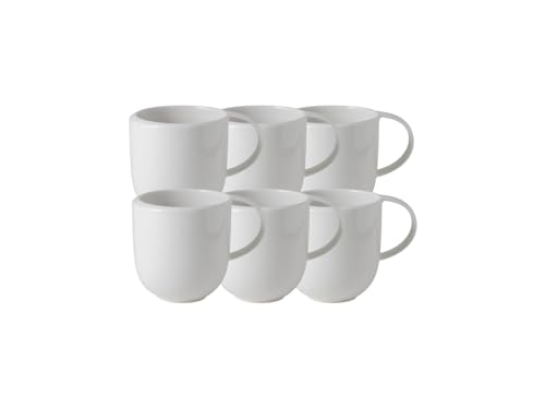 Villeroy & Boch - NewMoon Tasse mit Henkel, 6 Stück, 390 ml, 12,5 x 9 x 9,5 cm, trendige Tasse für Tee und Kaffee, spülmaschinen-, mikrowellengeeignet, weiß