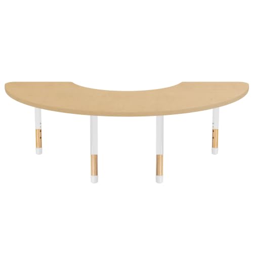 Image of Factory Direct Partners 36 inch x 72 inch Half Moon Kids Classroom Table with Adjustable Chunky Wood Legs