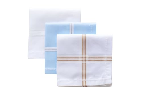 Image of Premium 100% Cotton Handkerchiefs for Men, 48 x 48 cm, Large Size Rumal Napkins, White & Multicolor Stripes
