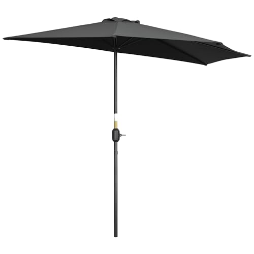 Outsunny 2.7m Garden Half Parasol Outdoor Balcony Umbrella with 5 Steel Ribs Patio Sun Shade Black