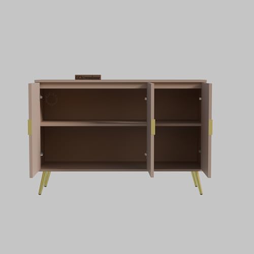 Image of Wooden Sideboard Cabinet for Living Room | Side Board with 3 Doors Cabinet Storage for Dining, Drawing and Home Office | HDMR Premium Wood & Iron, Taupe & Golden