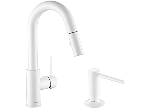 Aguastella As59W White Pull Down Bar Faucet And Asf026W White Built In Soap Dispenser Combination #TOP25