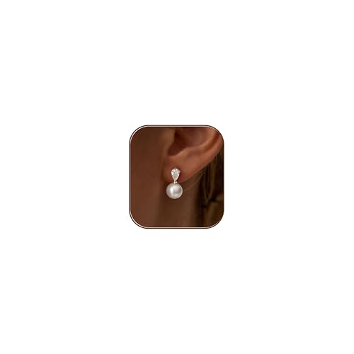 HLJEO Silver Pearl Earrings For Women Wedding Bride Earring Silver Plated Simple Prom Pearl Drop Earring Dainty Formal Wedding Earrings For Brides Trendy Stuff Womens Prom Jewelry