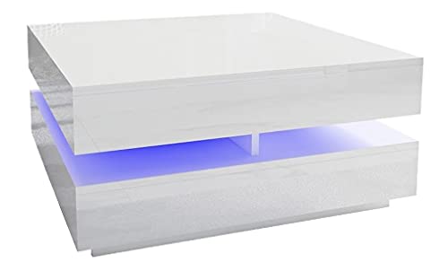 Genises White Led Coffee Table: Stylish Living Room Furniture For Tea Time And Drawing Rooms With Light - Small #TOP4