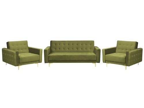 Beliani Couchgarnitur Samtstoff grün 3-Sitzer Schlafsofa & 2 Sessel Modern Aberdeen
