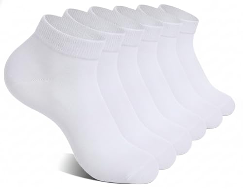 6 Pairs Men's Short Ankle Socks - free size EU 40 to 45 - Sport socks for men (WHITE - 6 Pairs, 6)