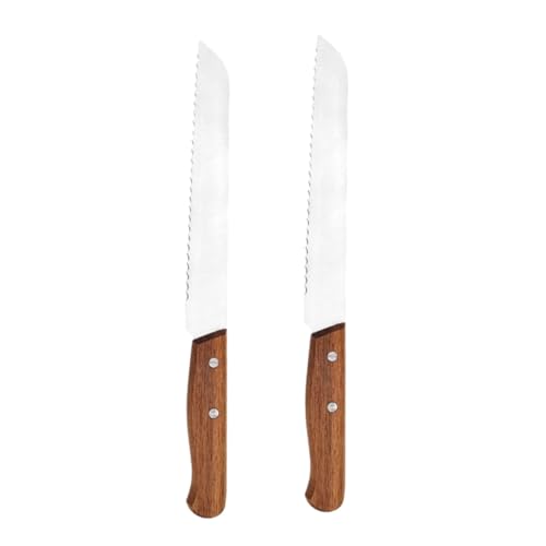 ZUNOXAZ 2 pezzi Coltello Seghettato Pane in Acciaio con Manico in Legno Acacia Affilata per Affettare Pane e Fette Morbide Coltello Panettiere Ergonomico per Cucina