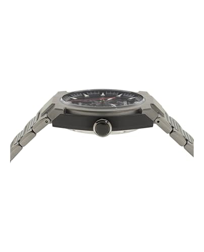 Ferragamo Ferragamo Supreme Skeleton Collection Luxury Mens Watch Timepieces with a Grey Bracelet Featuring a Gun Case and a Black Dial2