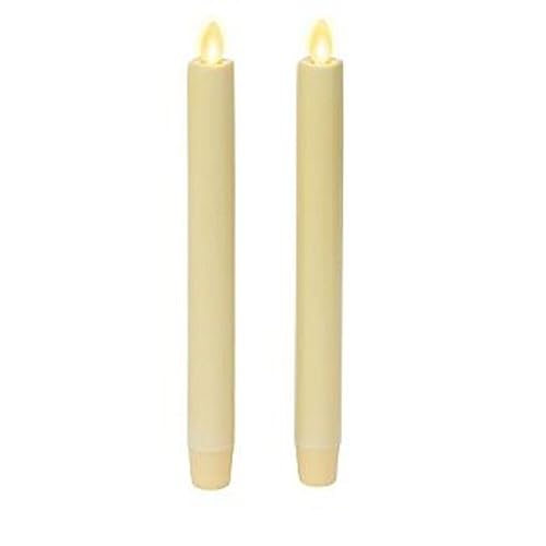 Image of Luminara Flickering Flameless Ivory Taper Candles - Warm LED Light Flame - 2 AA Battery Operated Decor for Dining Room Table Centerpieces, Fireplace Mantel, Dinner Party, Reception - Set of 2 Tapers