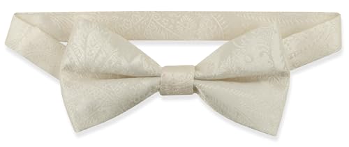 Vesuvio Napoli Boy's Fashion Paisley Floral Bowtie Pretied BowTie Adjustable Strap Off White