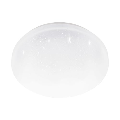 Eglo Lampada da soffitto Pogliola-E, plafoniera rotonda per il bagno in metallo e plastica bianca, effetto cristallo che ricorda un cielo stellato, colore luce: bianco caldo, IP44, Ø 26 cm