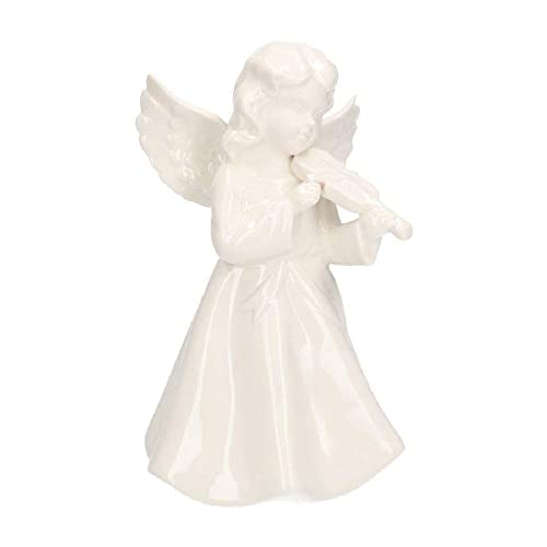 Angelo in ceramica con violino 20.5cm alto bianco