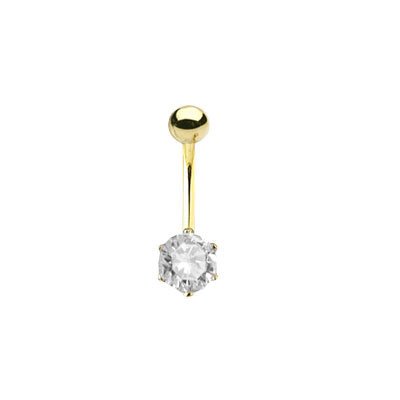 BodyJewelryOnline Bauchnabelpiercing aus massivem 14 Karat Gold mit klarem Schmuckstein, Zirkonia, Zirkonia