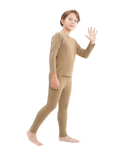 maisite Set di biancheria intima termica per bambini, unisex, senza cuciture, con top a maniche lunghe e mutande, caffè, 140