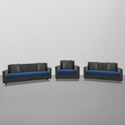 Image of Casaliving Garcia 3+2+1 Seater Sofa Set for Living Room (Blue Black Colour) Premium Fabric Sofa