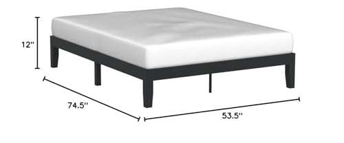 Mellow Naturalista Classic 12 Inch Solid Wood Platform Bed with Wooden Slats, Full, Black